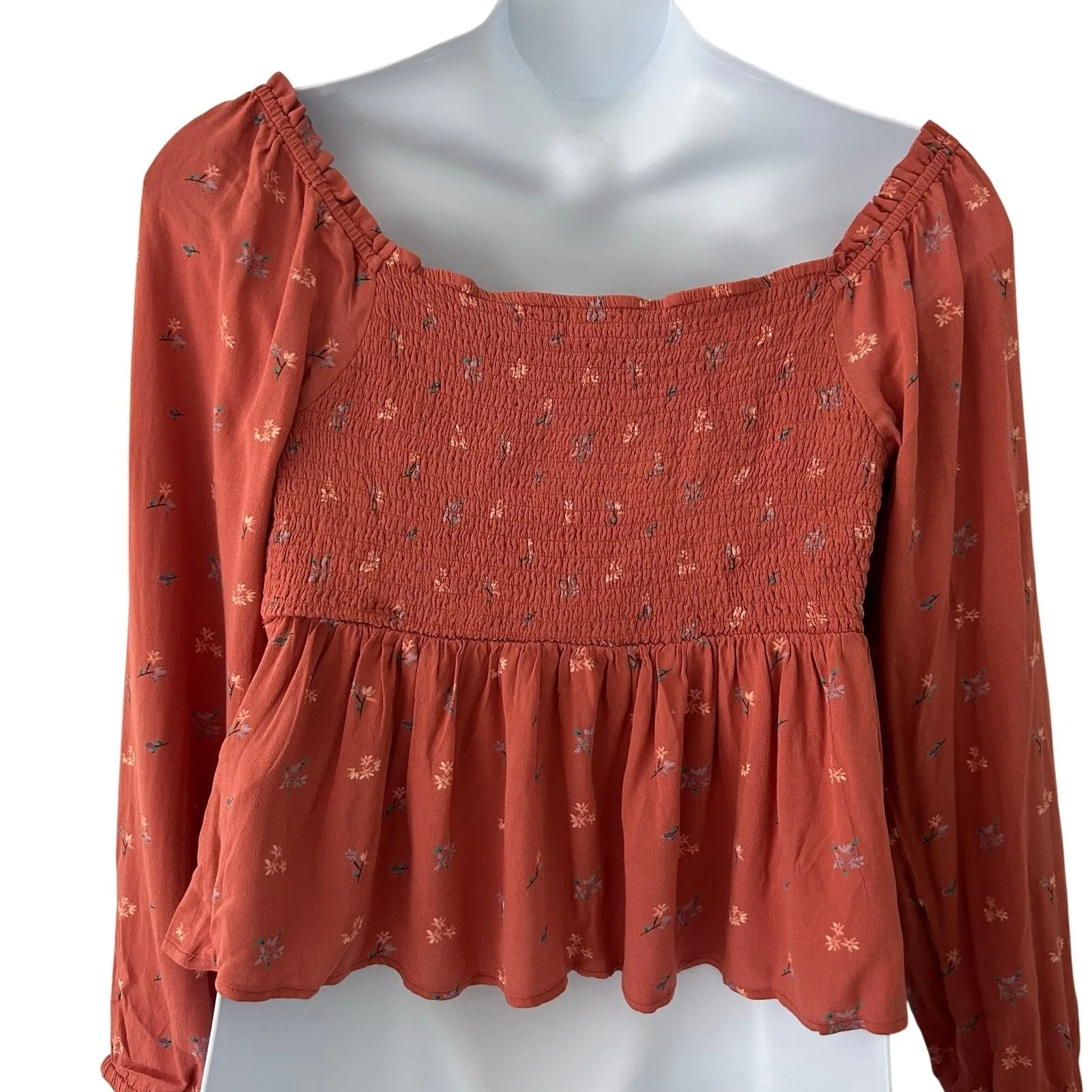 Lucky Brand Women's Ruffle Square Neck Cropped Floral Top Blouse L Large New - Image 7