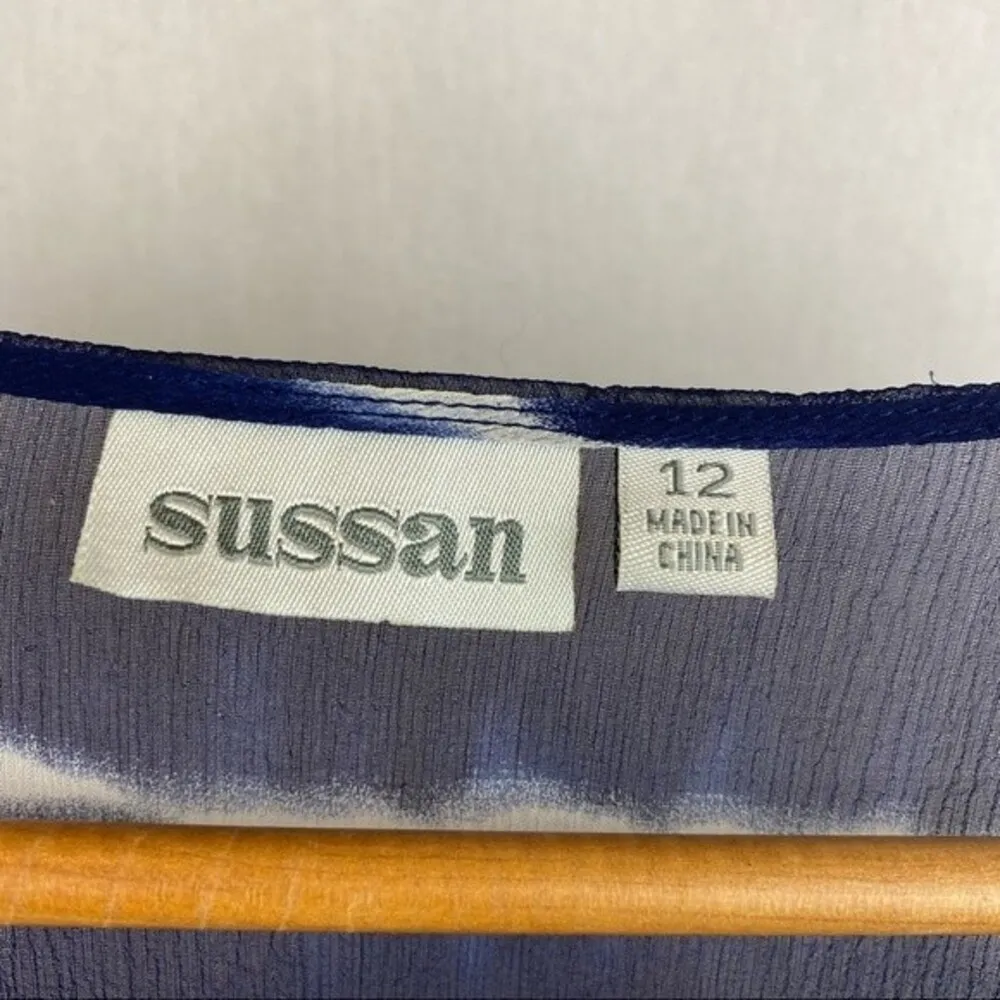 Sussan Blue & White 100% silk Striped Sheer Tunic Top Swim Cover Up Dress 12 - Image 7