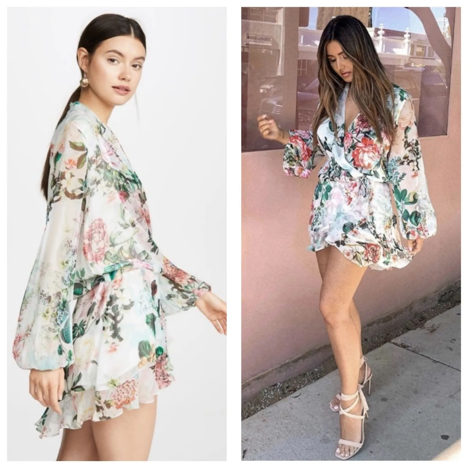 Rococo Sand Isa Wrap Dress Size XS Silk Floral Long Sleeve Mini Bohemian Resort Pink - Image 9