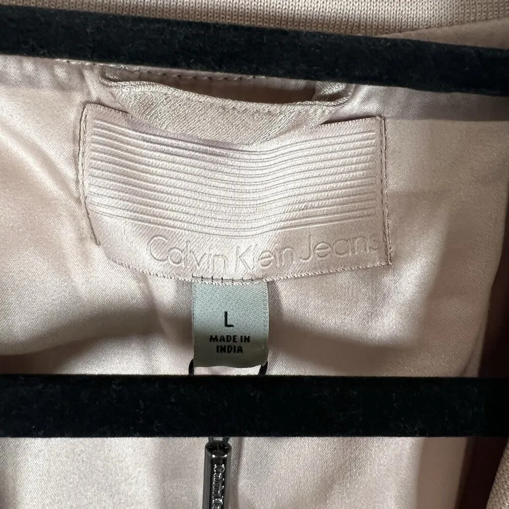 Calvin Klein Jeans Woman Puffy Satin Bomber Jacket Size Large Pink New With Tags - Image 5