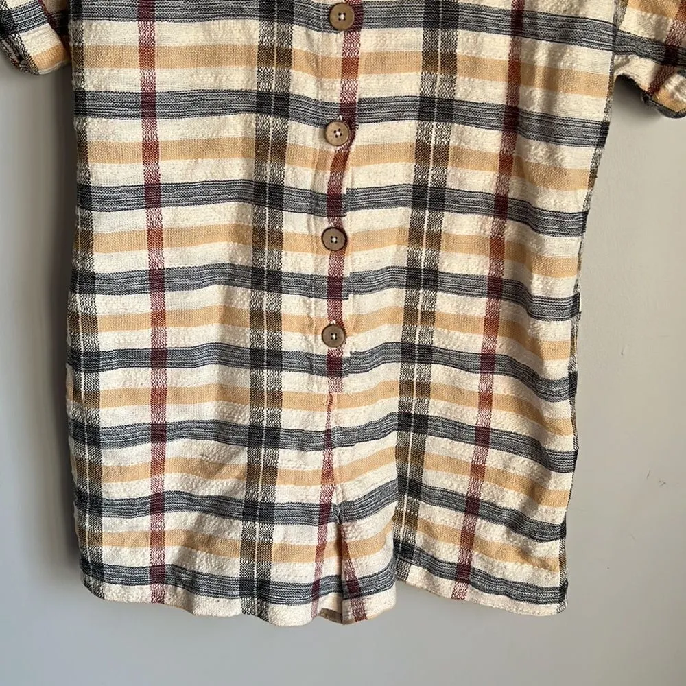Free People Felicity Plaid Button Front Roll Tab Sleeve Romper Size Small - Image 6