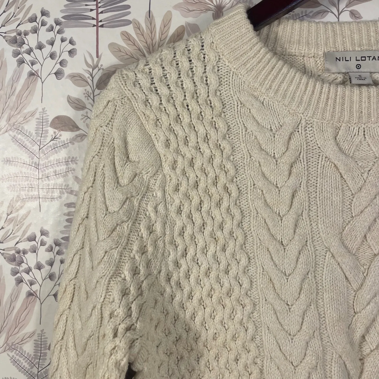 Nili Lotan x Target‎ Ivory Cable Knit Crewneck Sweater MInimalist Neutral Small - Image 5