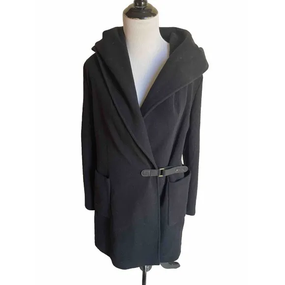 LAUREN RALPH Womens Hooded Black Wool Blend Belted Pea Coat Jacket Size 2‎ - Image 7