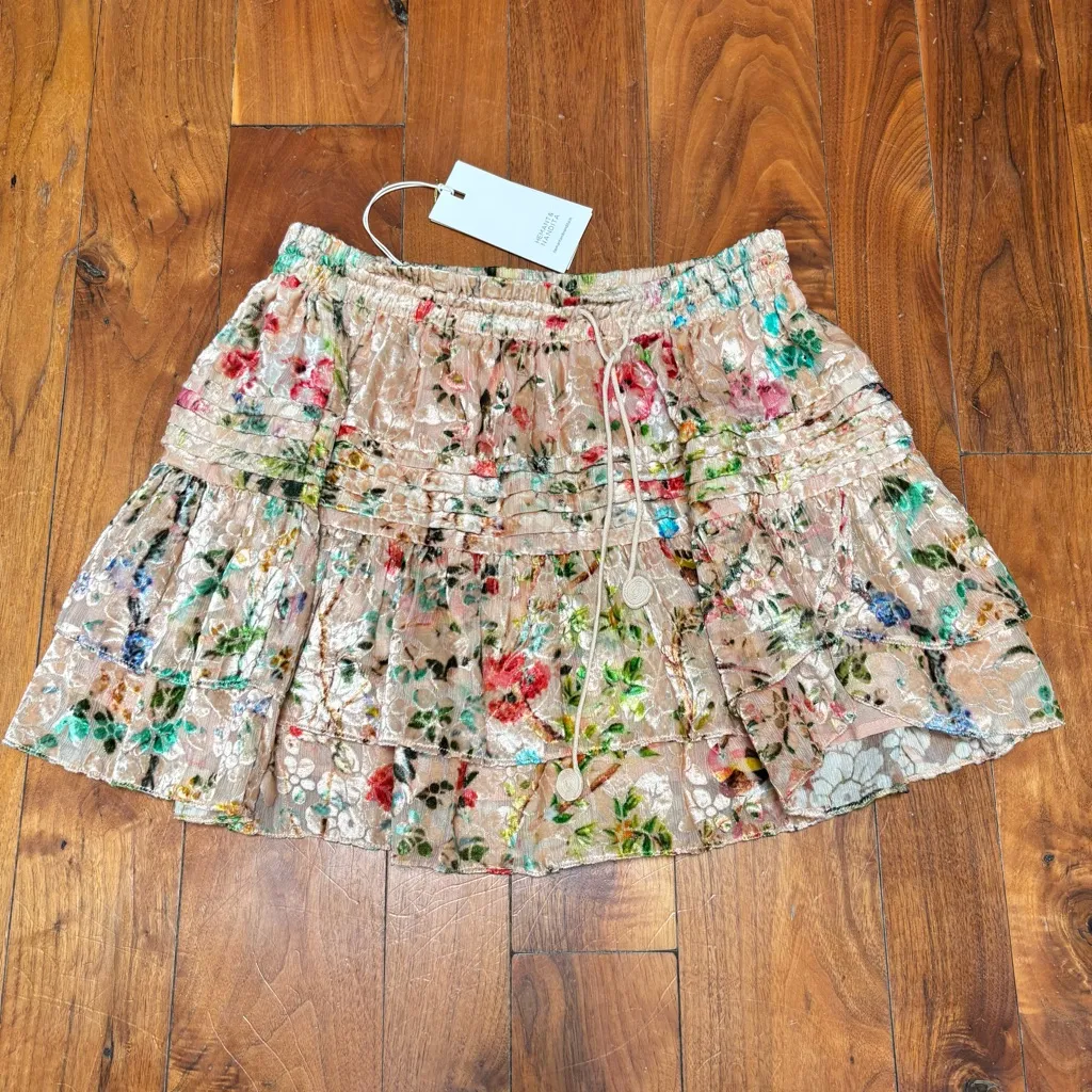 Hemant & Nandita Tiered Velvet Mini Skirt L Green Size L - Image 5
