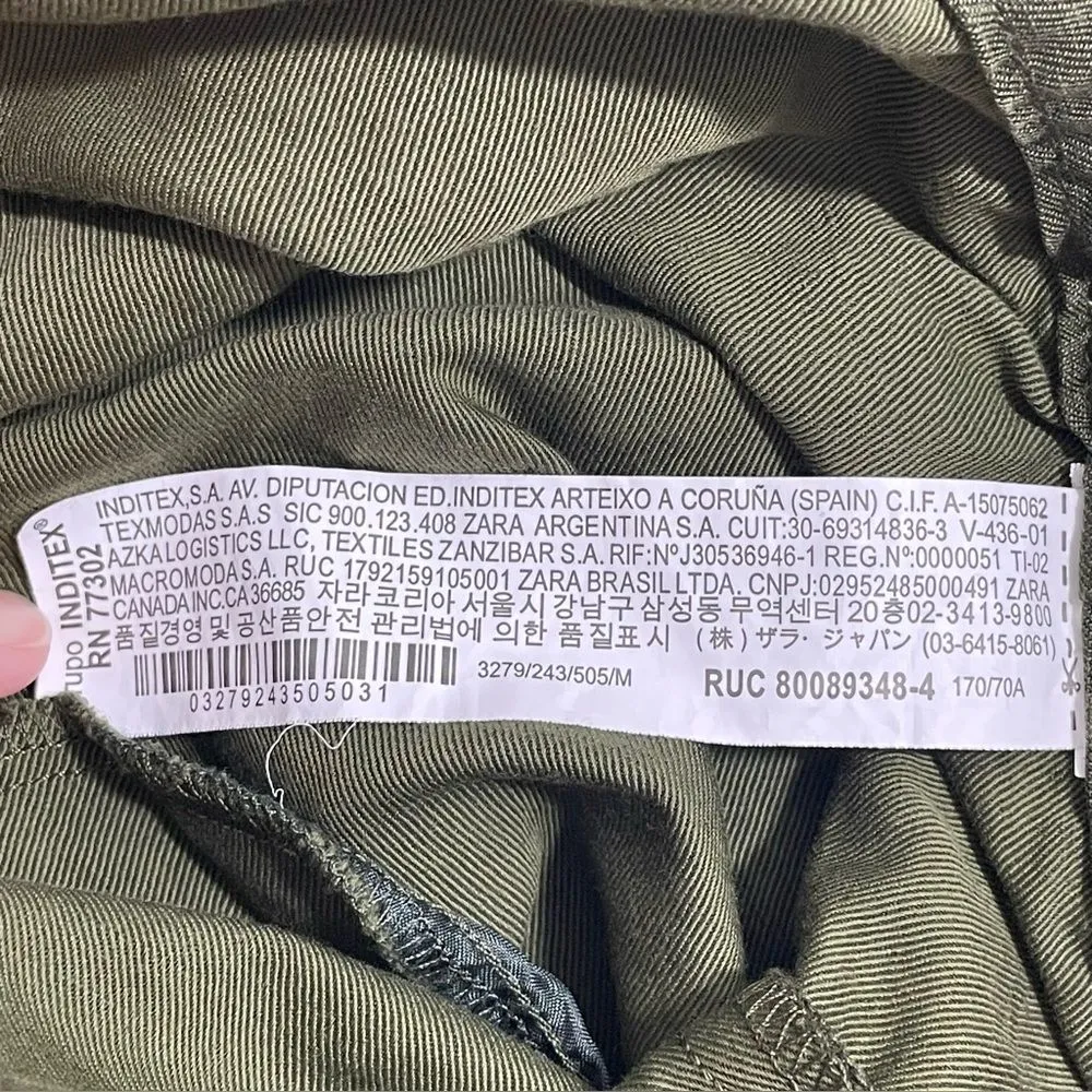 Zara Paperbag Waist Linen Blend‎ Barrel Leg Pants Size MEDIUM Army Olive Green - Image 7