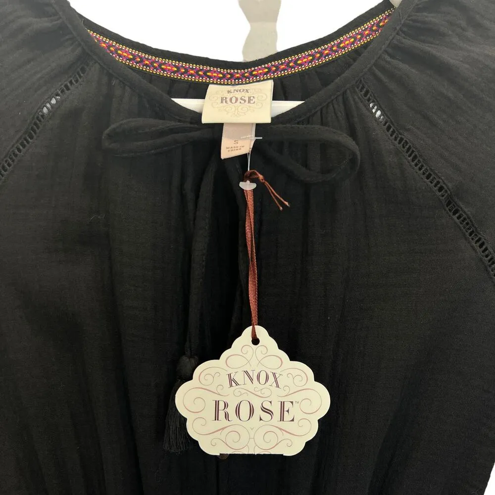 Knox Rose Gauze Romper Black Size S Half Sleeve Shorts Lined Cotton One Piece - Image 3