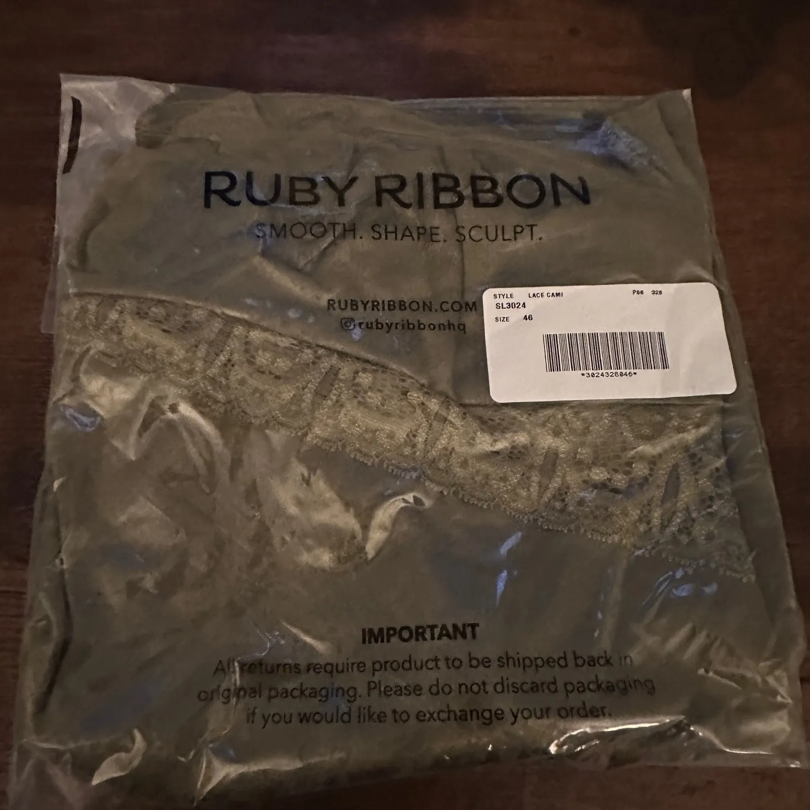 Ruby Ribbon Lace Cami SL3024 Olive Green Smooth Shape Sculpt Size 46 Foliage - Image 3