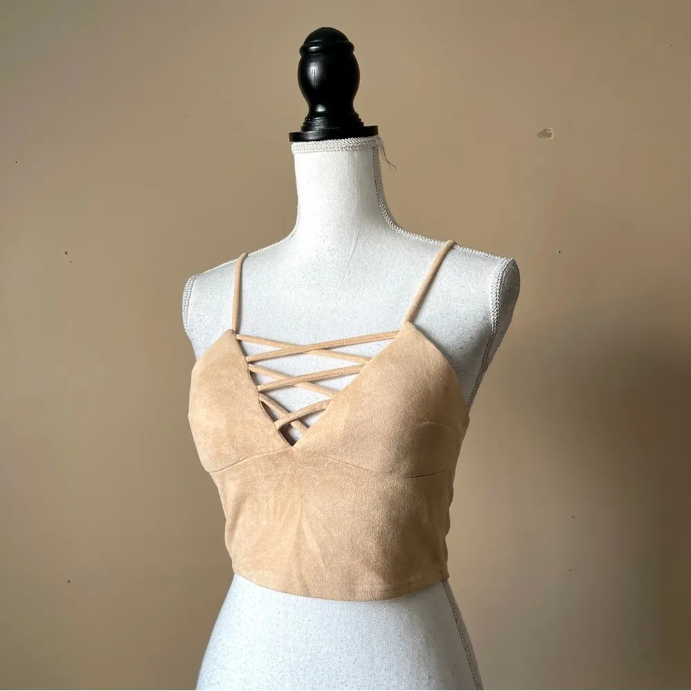 REVERSE | Beige Faux Suede Crop Top Sz M - Image 5
