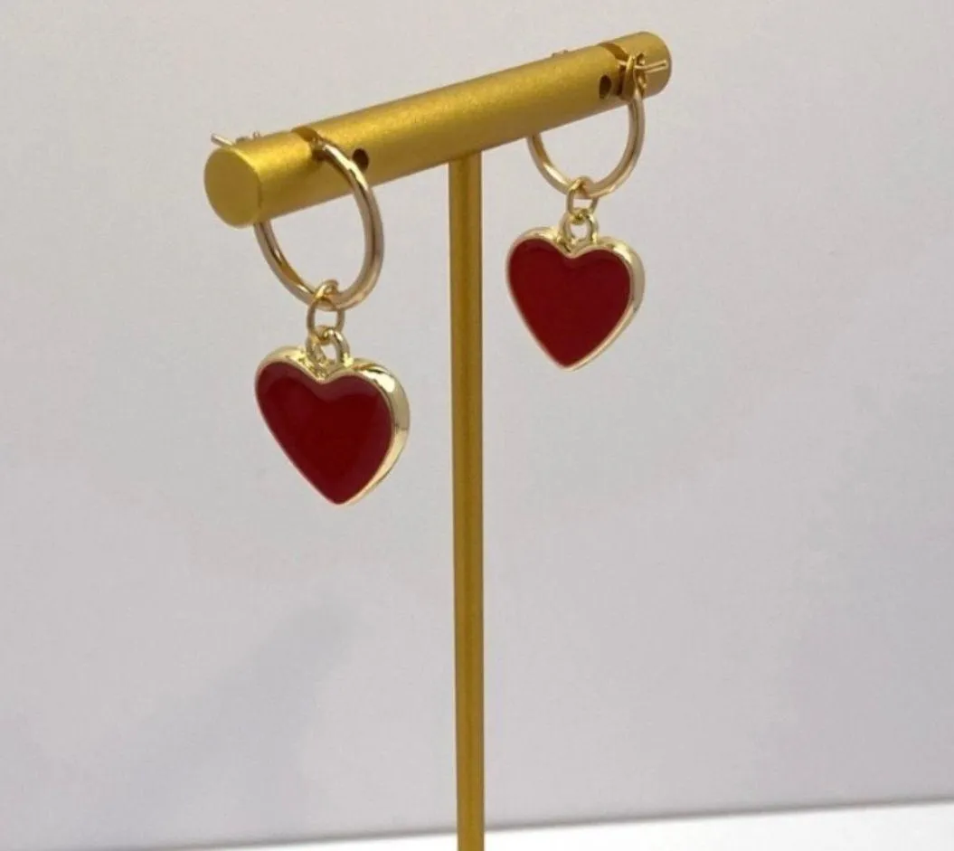 18K Gold Plated Red Heart Dangle Drop Earrings for Women - Image 4