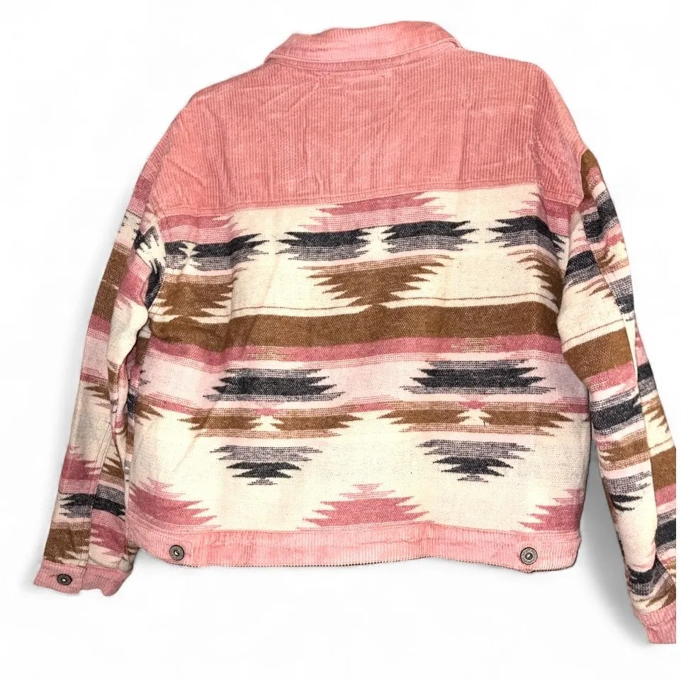Umgee Pink Corduroy Cropped Flannel SW Jacket size Medium - Image 4