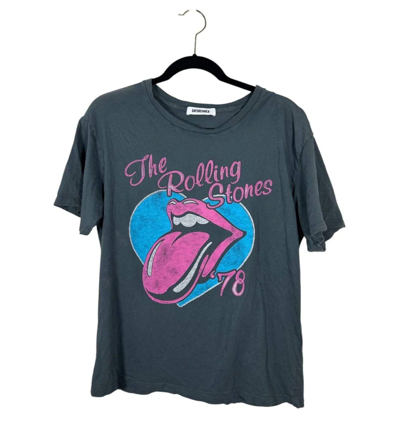 Daydreamer Free People Rolling Stones Grey 78 Ticket Boyfriend Band Tee Medium - Image 1