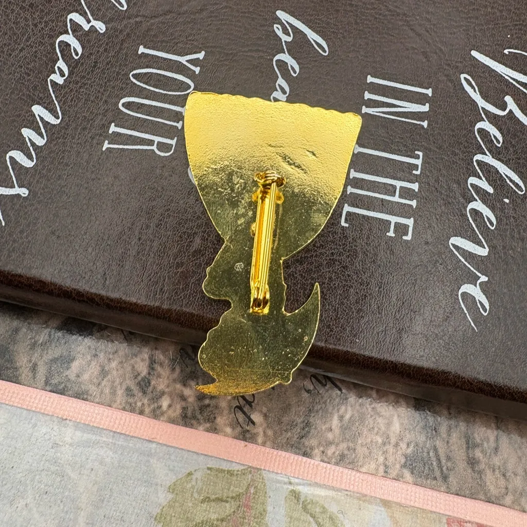 Vintage LOSNA Enamel Brooch Southern Belle Pink Parasol Pin 2.25” - Image 4