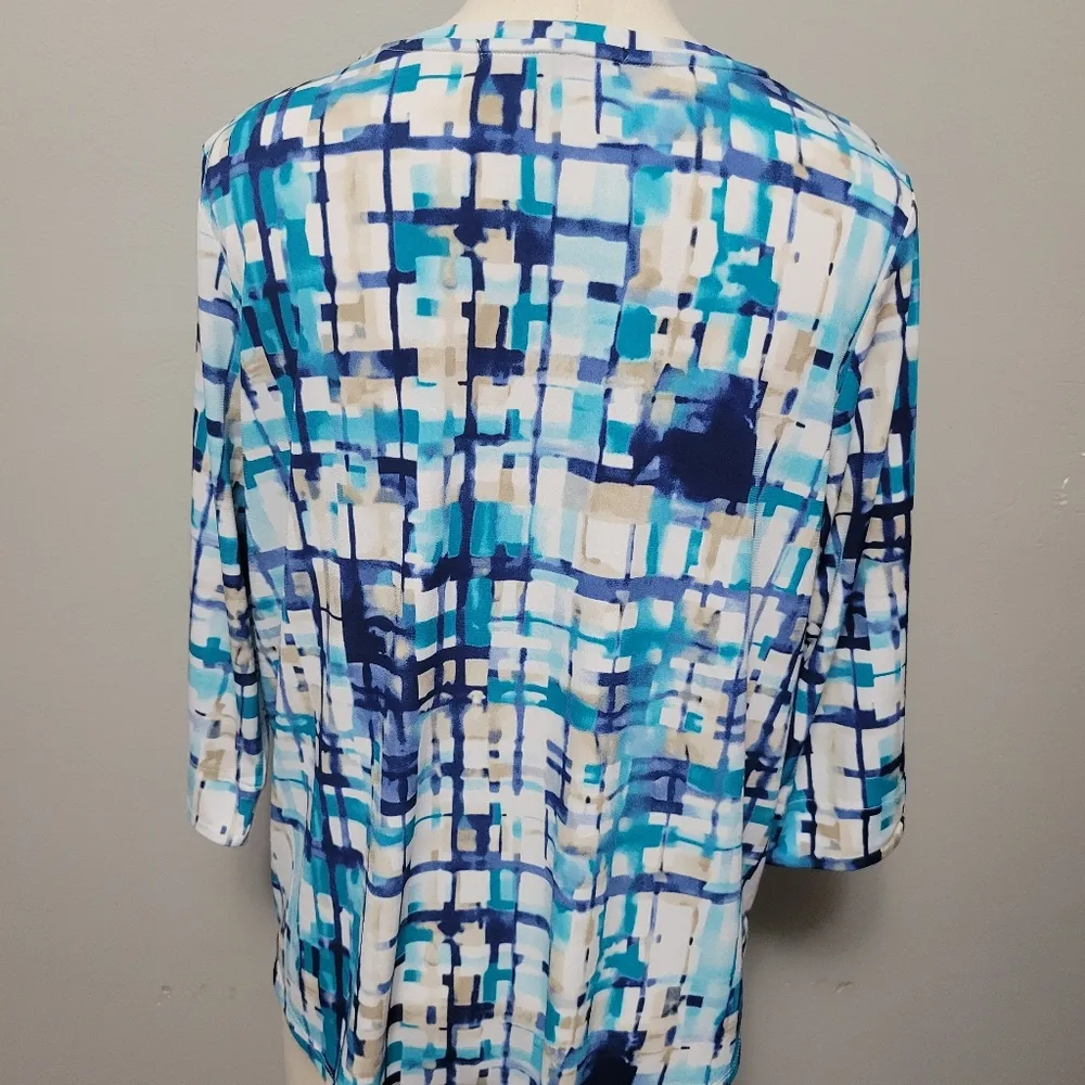 Toni Morgan blue abstract knit blouse size mp - Image 5