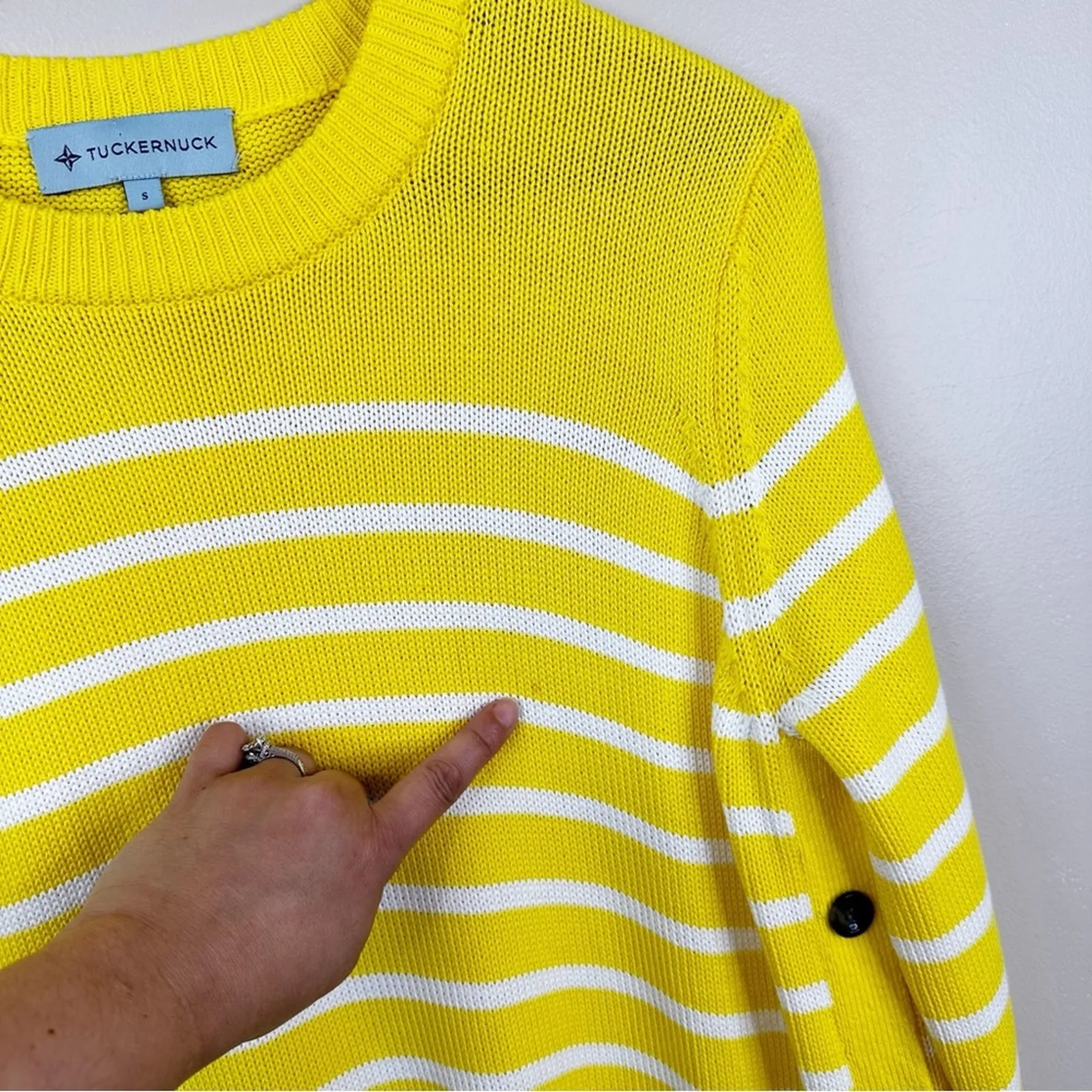Tuckernuck Bar Harbor Sweater Womens Small Yellow White Striped Cotton Pullover - Image 5