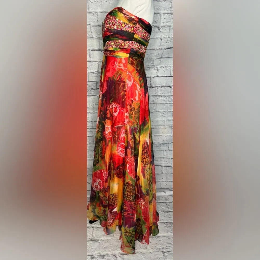 Frenchy by Heather French Henry Colorful Boho Strapless Chiffon Maxi Gown Pink Size 8 - Image 9