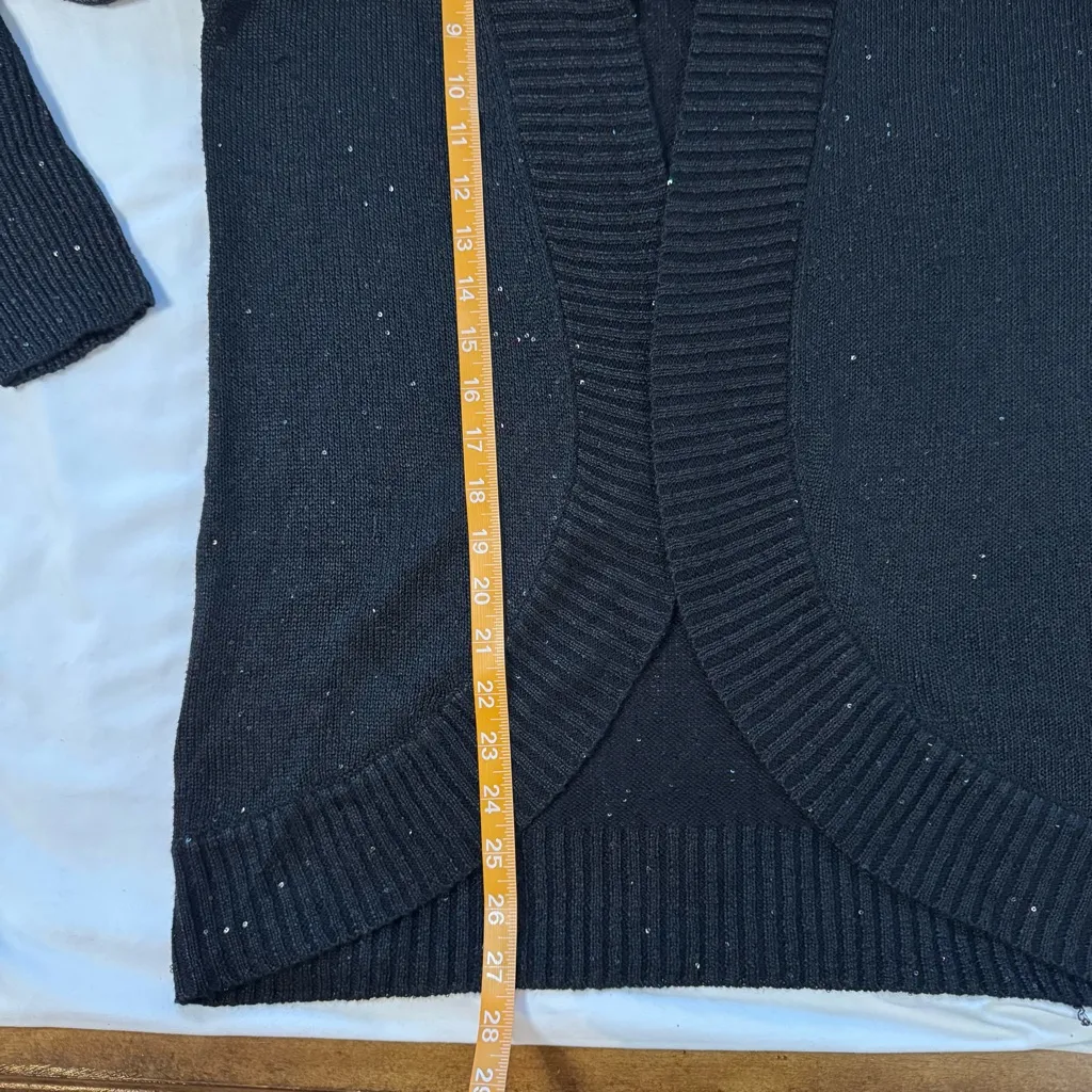 Saks Fifth Avenue Black Sequin Cardigan Sweater Wool Silk Open Front Size S - Image 4
