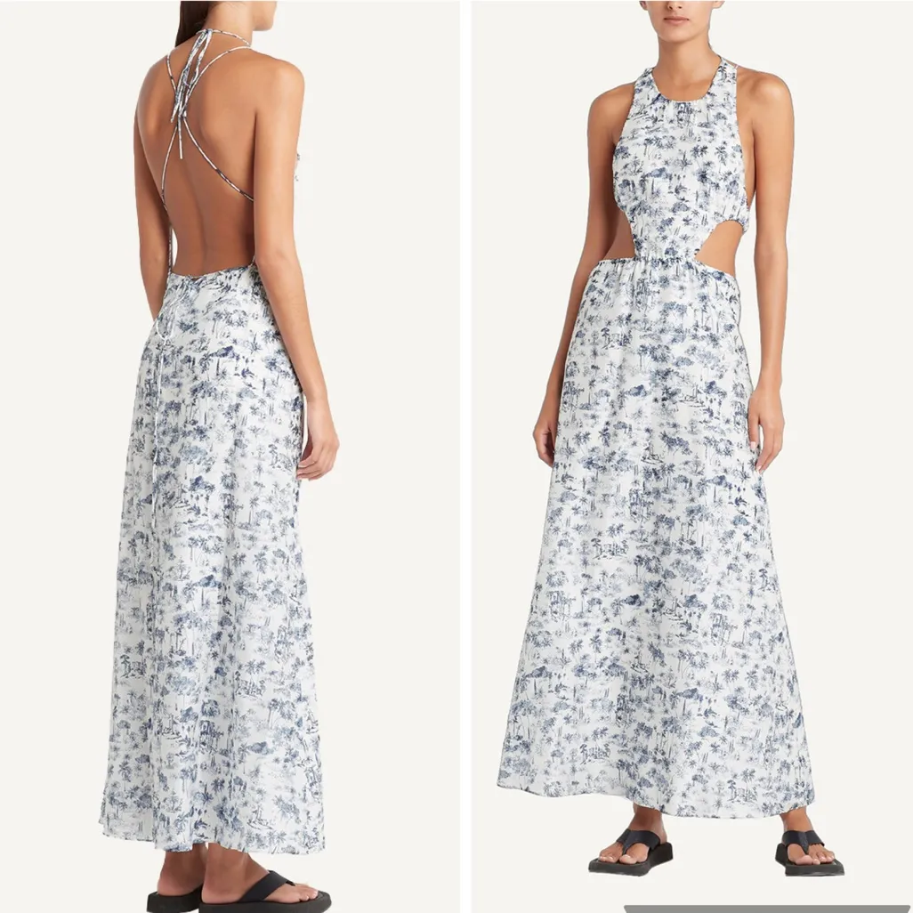 Sir The Label Dimitri Open Back Maxi Dress Cutouts Silk Cotton Resort Beach US 6 Blue - Image 12