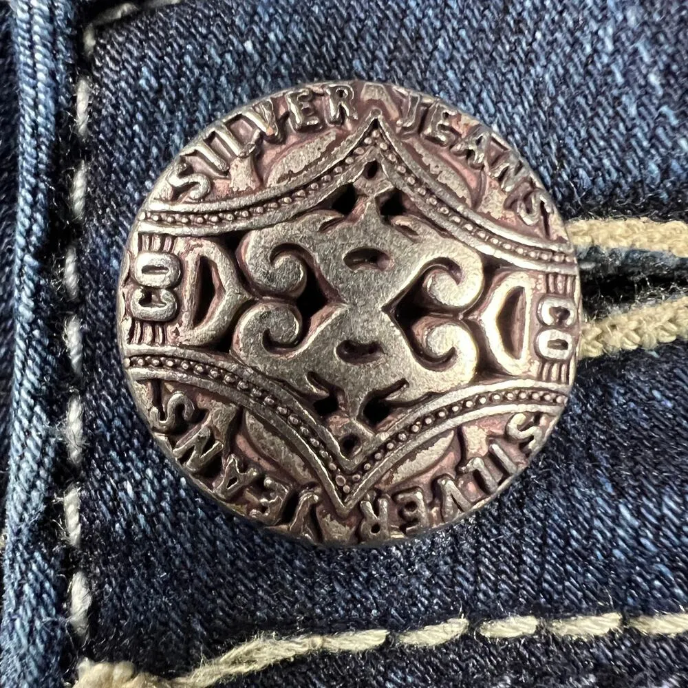 Silver Jeans Suki High Super Skinny Dark Wash White Stitch 29 Waist/31 Inseam Blue - Image 7