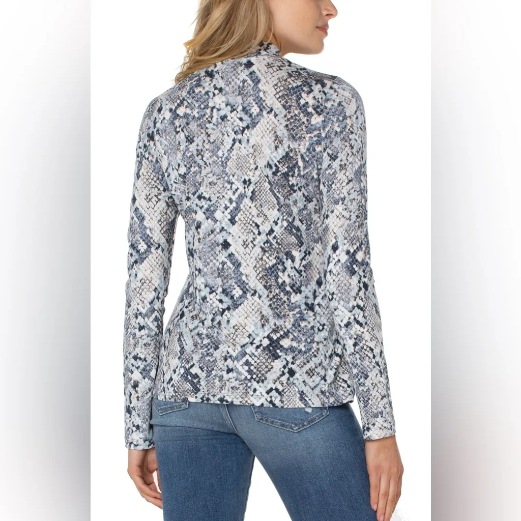LIVERPOOL Snakeskin Mock Neck Top XS 17.5” P2P Light Blue/Gray $59 Retail NWOT - Image 7