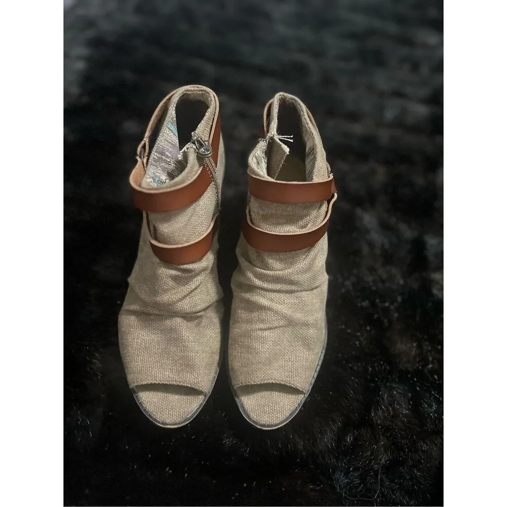 Blowfish Malibu Womens Ankle Boots Size 8 Beige Ruched Canvas Zip Bootie - Image 2