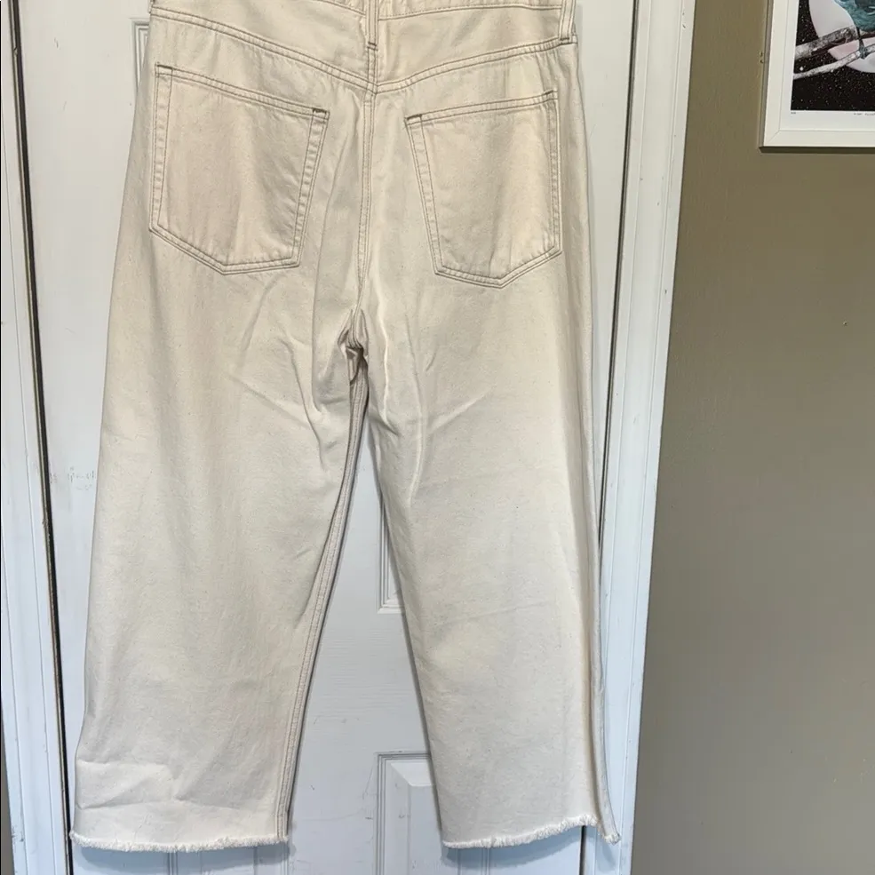 Etica Ethically Made in Mexico Cream Flare Wide Leg Raw Hem Buttonfly Size 30 - Image 4