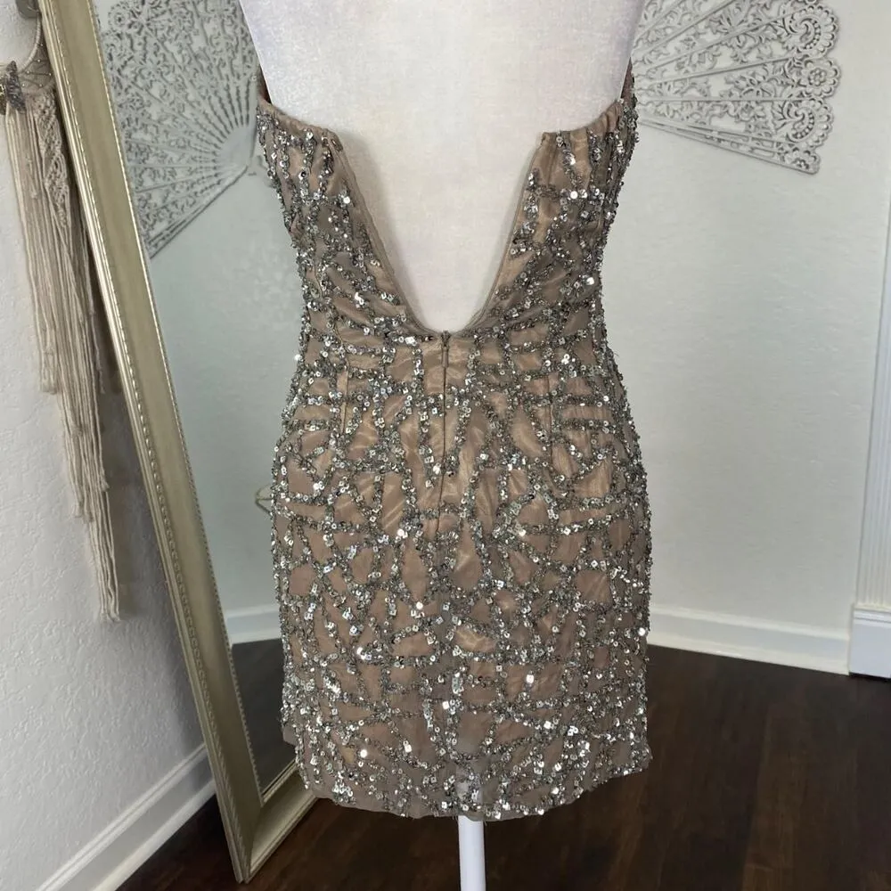 Scala Vintage Fairy Silver Gray Silk Sequin Mini Dress Size 0 XXS XS - Image 5