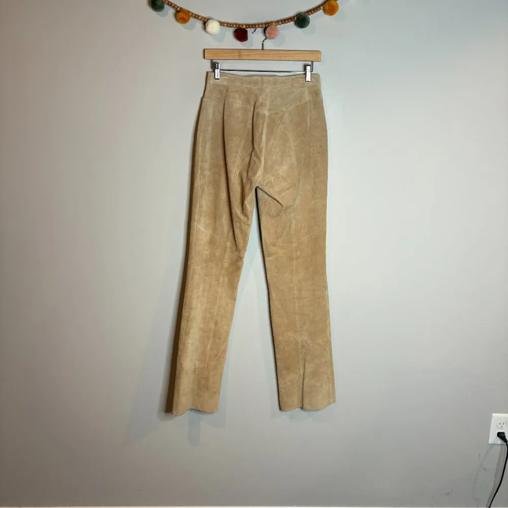 Vintage Olsen Europe beige suede leather pants Tan Size 6 - Image 5