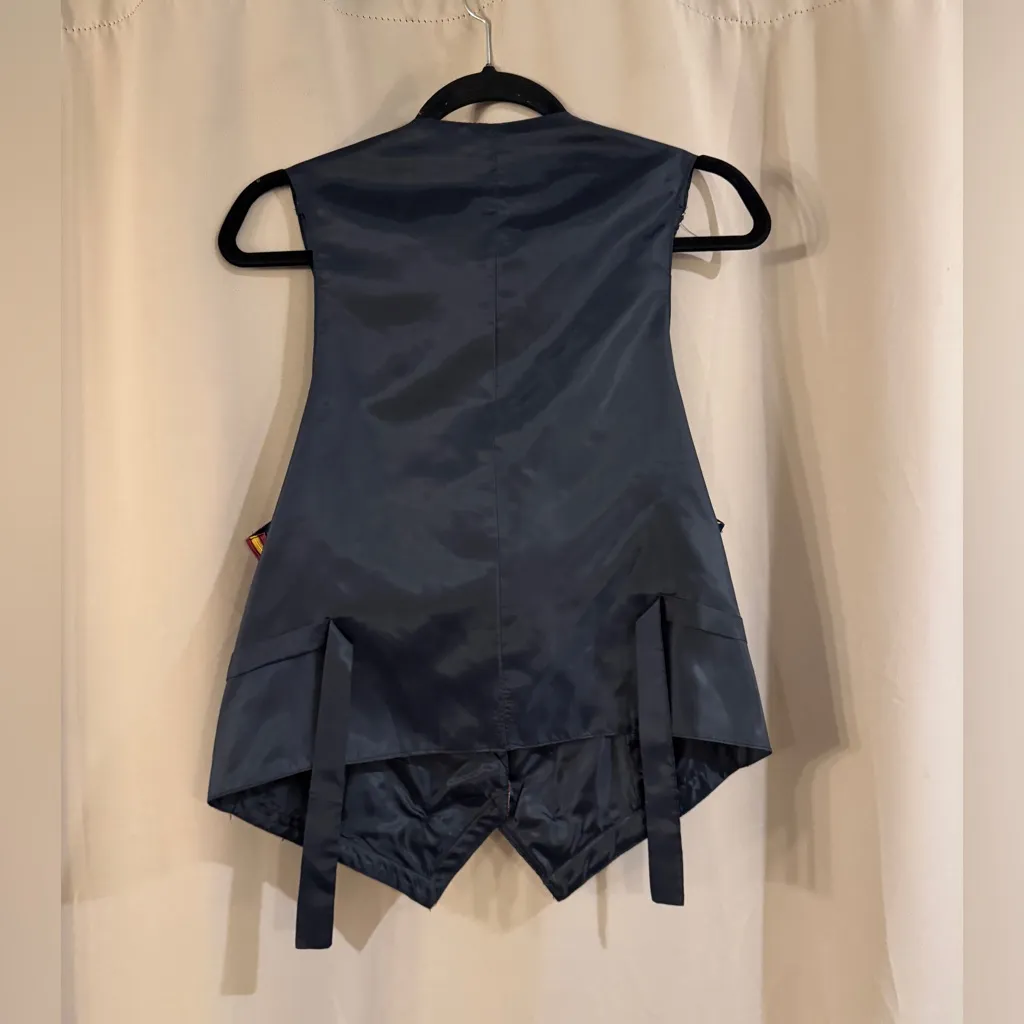 Moda Vintage Vest with Decorative Buttons and Trim Blue Size M - Image 3