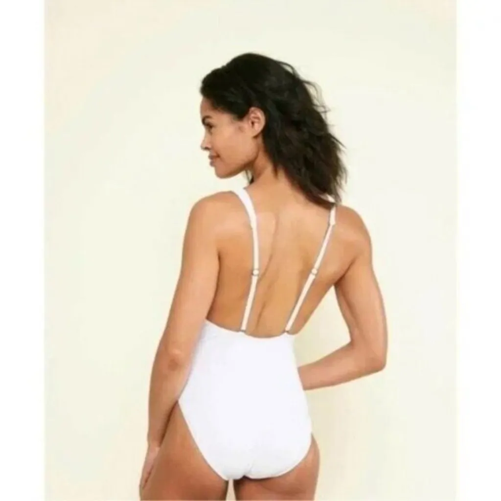 NWT Andie The Sardinia One Piece Swimsuit XXL White Vneck Ribbed UPF 50 - Image 4