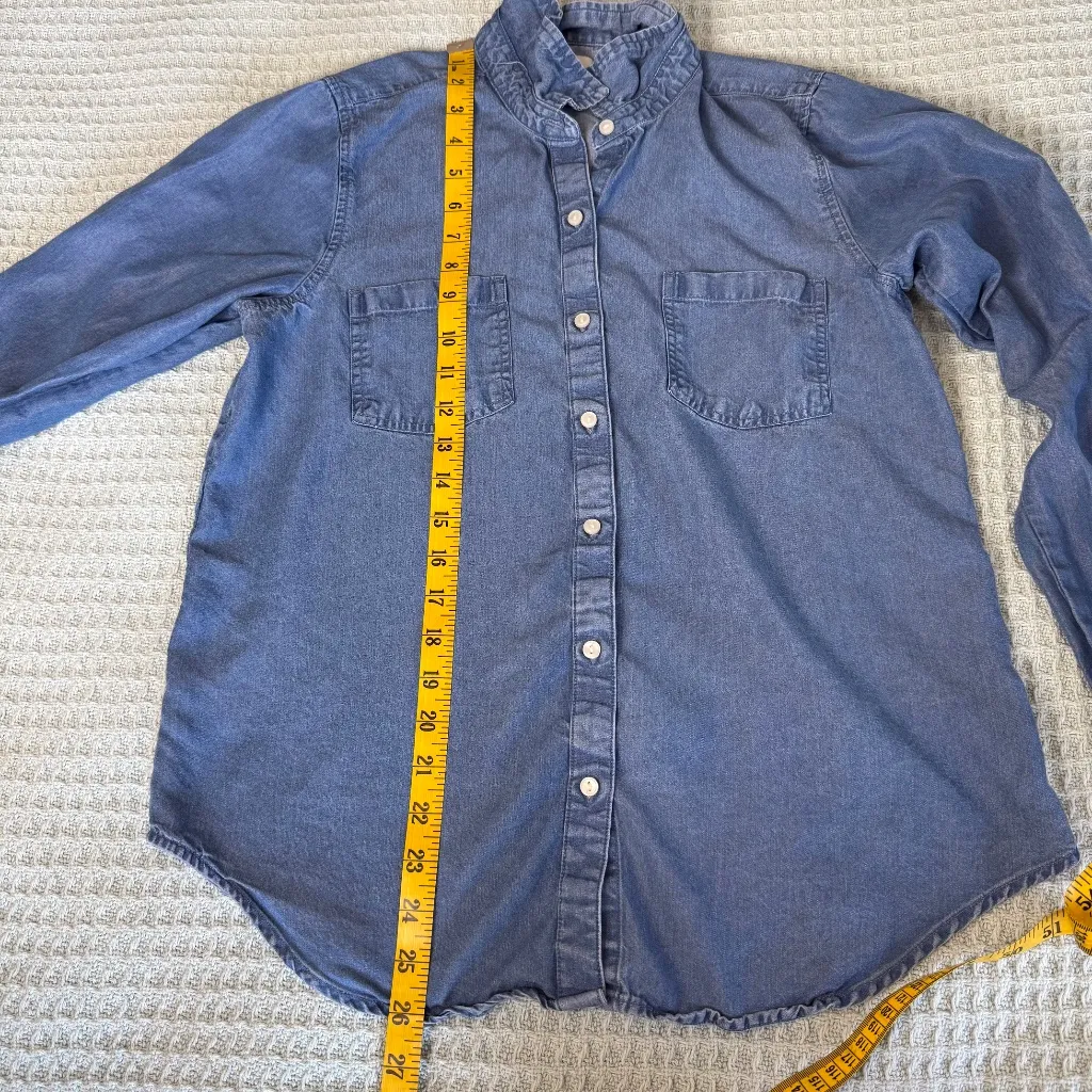 Lucky Brand Split Back Chambray Button Down Shirt Womens Small Tencel Denim Top - Image 9