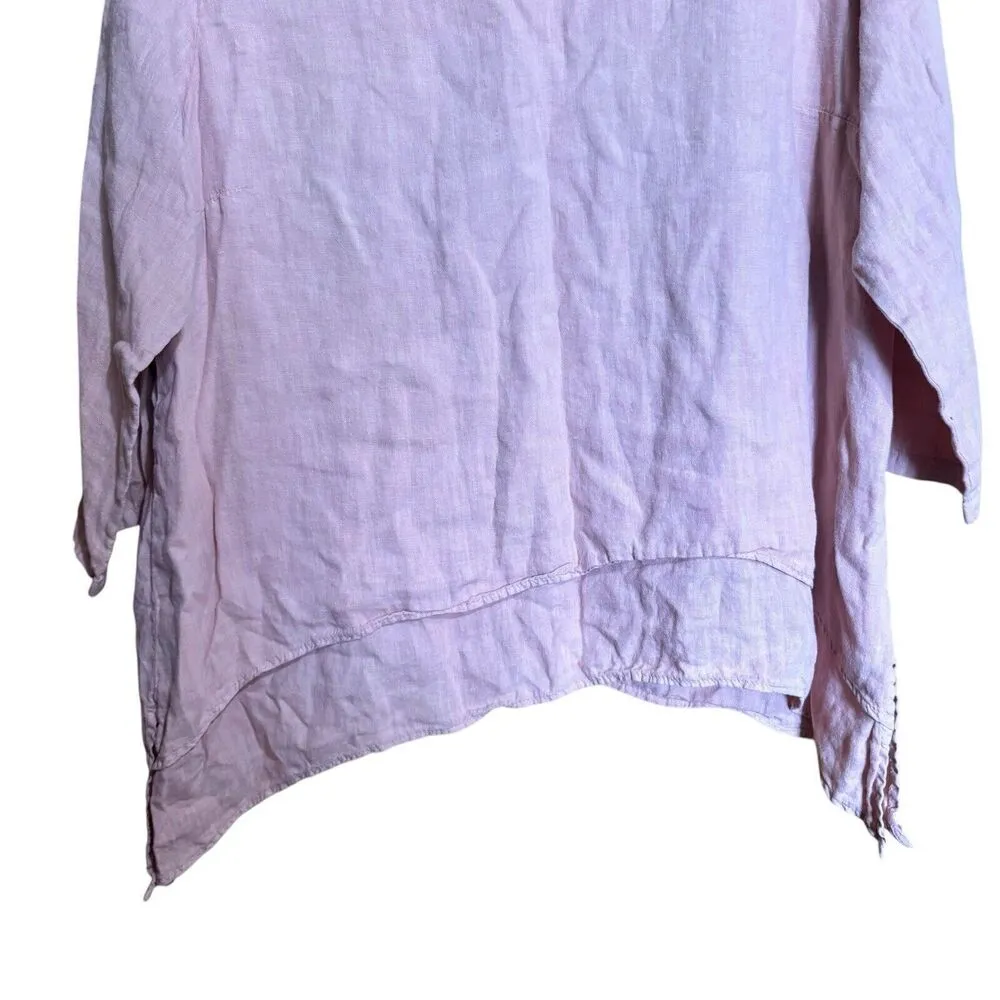 LA Fixsun Tunic Top Womens Small Pink Linen Artsy Lagenlook Oversized Blouse - Image 4