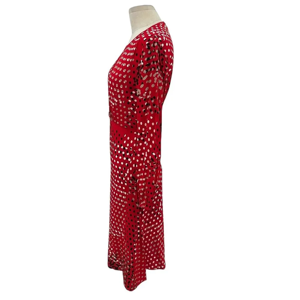 Diane‎ von Furstenberg Andrea Polka Dot Crepe Dress Long Sleeve Red Size 2 - Image 8