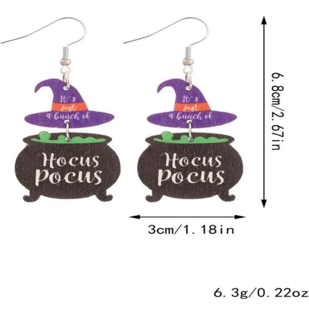 Halloween Witch Earrings Cute Magic Wooden Hocus Pocus Dangle - Image 7