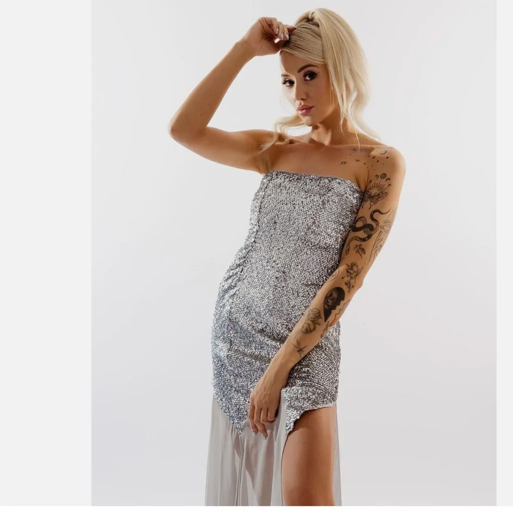 NWT $169 ZARA SILVER SEQUINNED BARBIE LONG DRESS LIMITED EDITION 9002/834 - Image 5