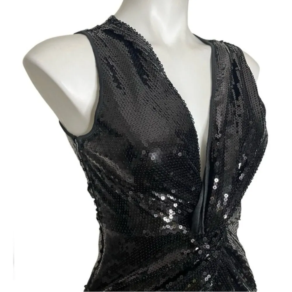 AQUA Bloomingdales Black Sequin Dress BodyCon Surplice Front Size XS NWT NEW - Image 5