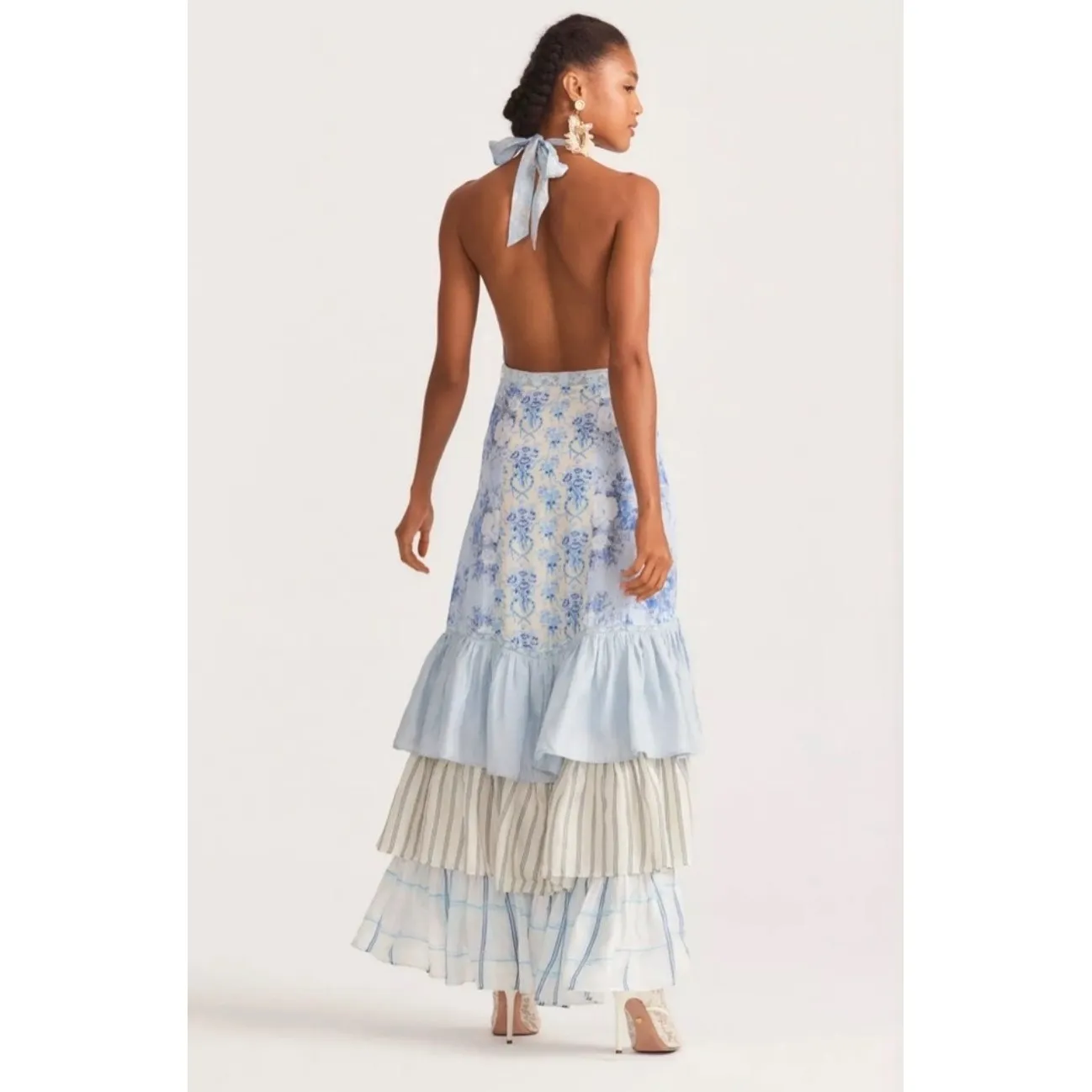 NWT Loveshackfancy Sicilia Silk Maxi Dress in Ocean Spray Mist Print Sz 4 $795 - Image 8