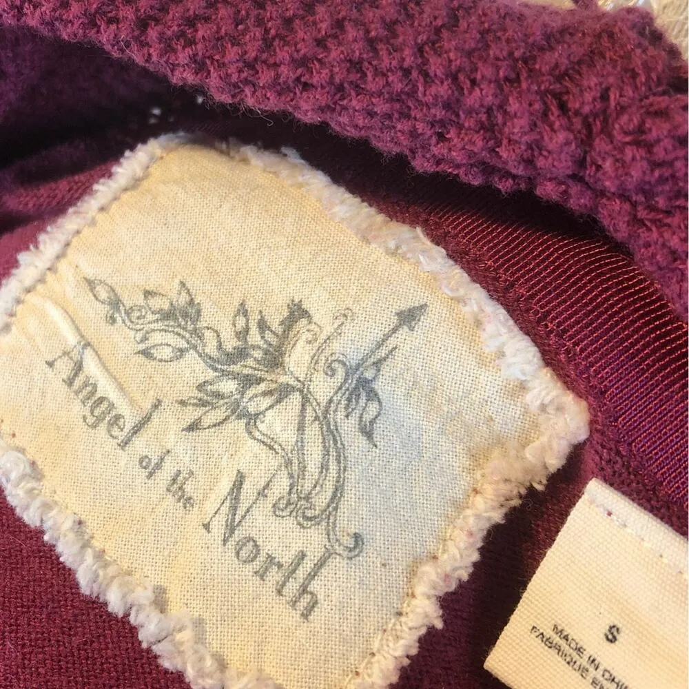 Anthropologie Angel of the north tassel Cowl neck sweater burgundy size small - Image 10