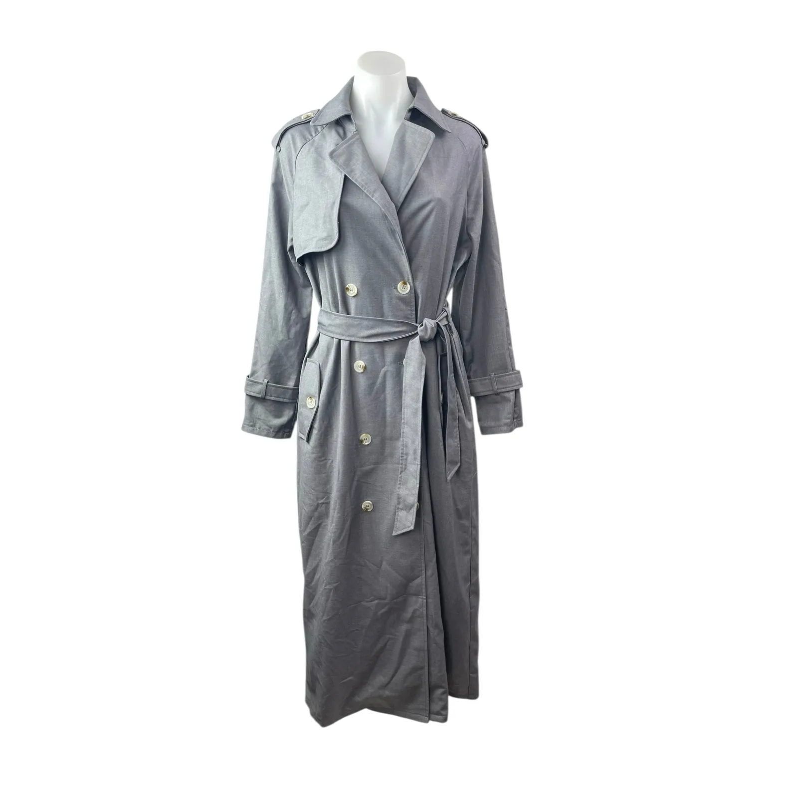 NEW Lioness Trencherous Women Slate Gray Double Breasted Tie Trench Coat Size XS - Image 2