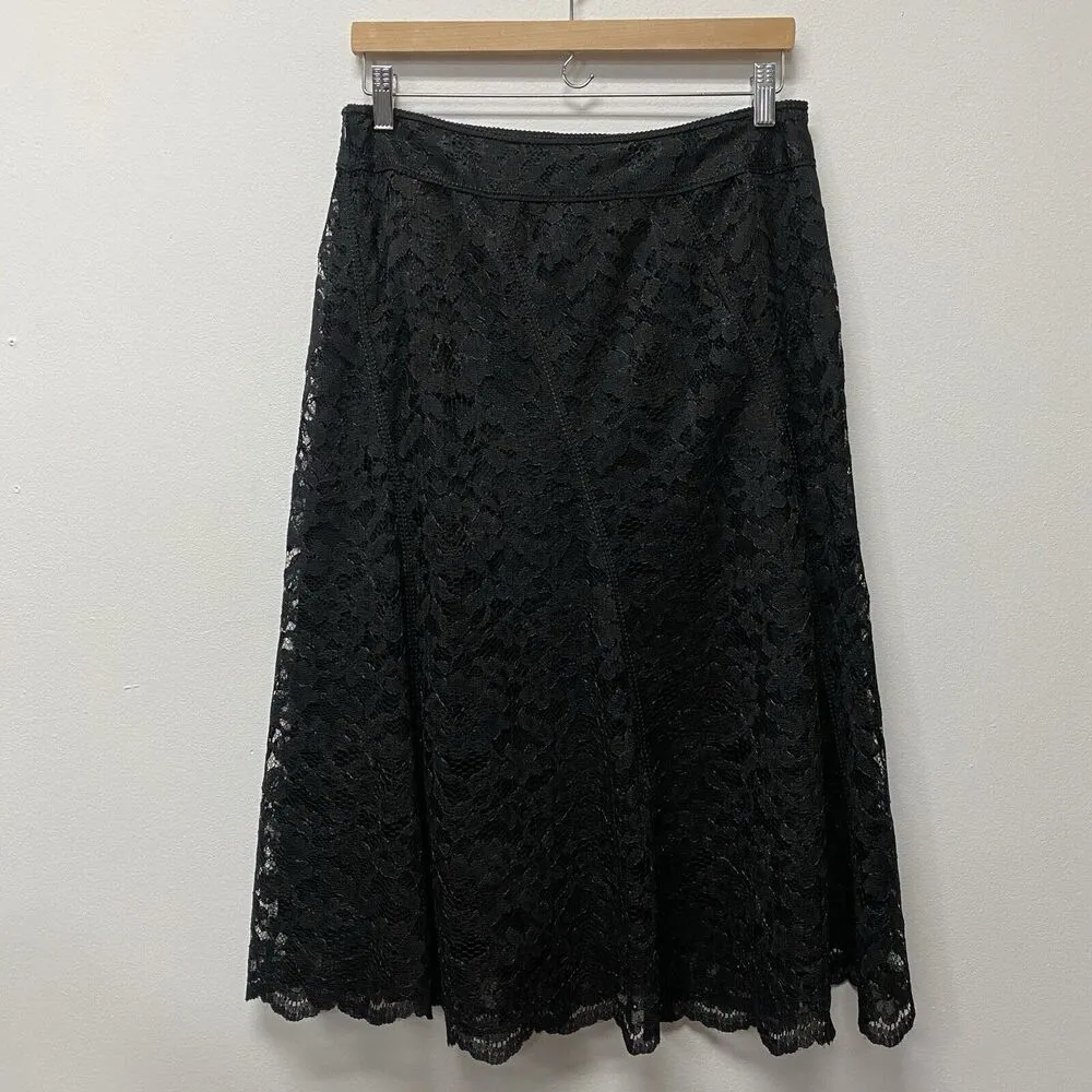 Nine West Lined Black Floral Lace Skirt Sz 8P 100% Silk Petite Whimsygoth Fairy - Image 4