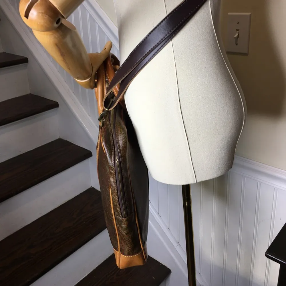 ETRO MILANO Red Paisley Coated Canvas and Vachetta Leather Top Handle Briefcase - Image 5