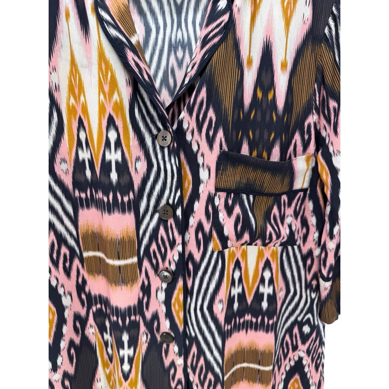 Figue Nova Blouse Small Abstract Ikat Print Boho Luxe Top 3/4‎ Sleeve - Image 4