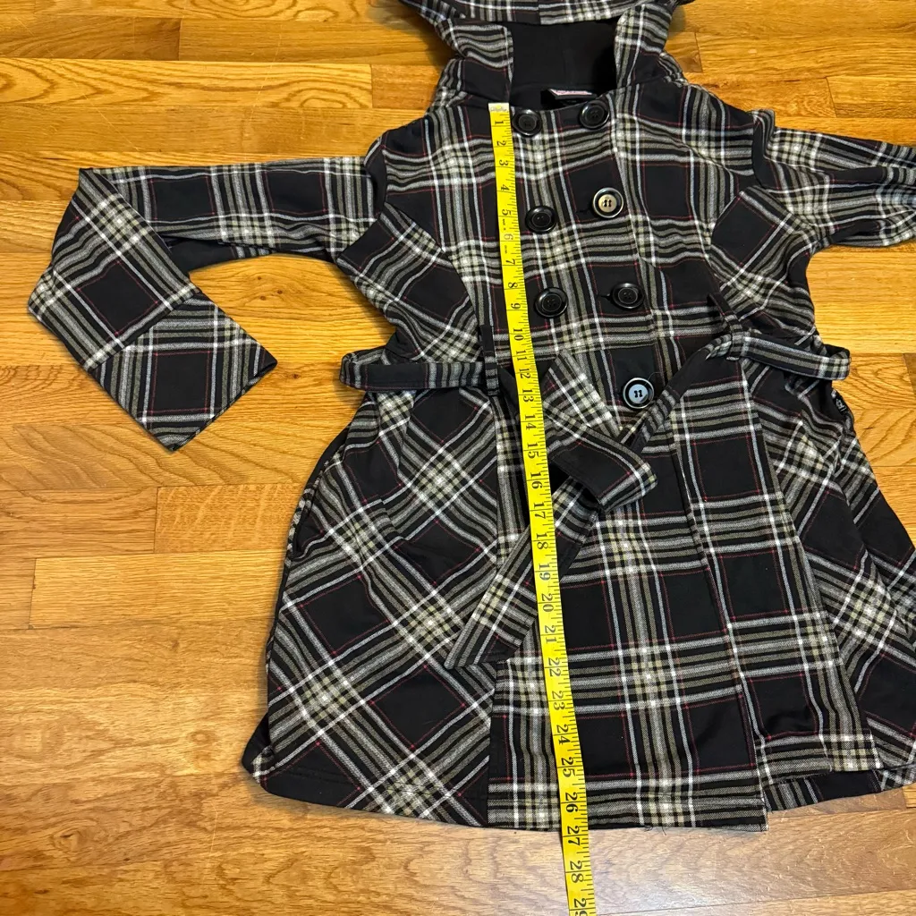 LA Kitty Juniors Large Black White Plaid Button Hood Pockets Short Trench Coat Size undefined - Image 8