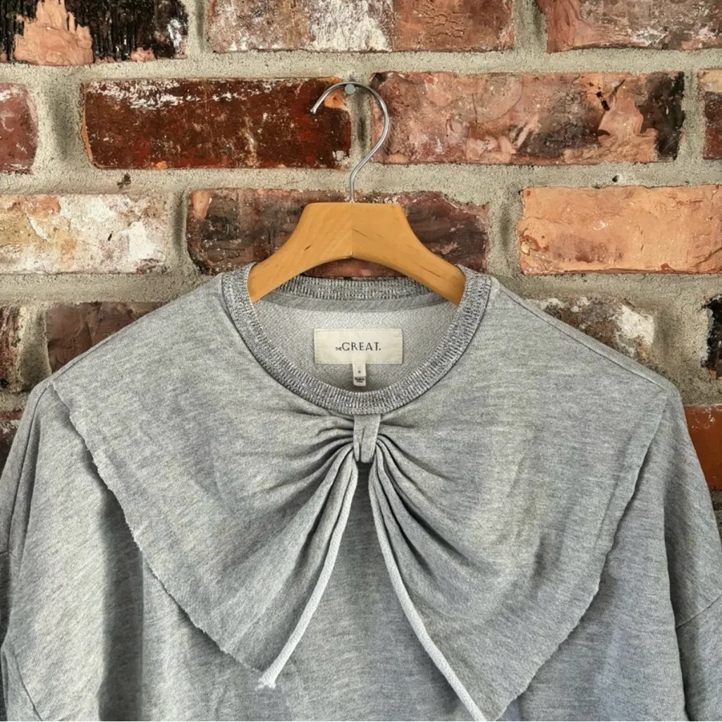 The Great. Gray Cotton Bow Sweatshirt, 0 - Image 3