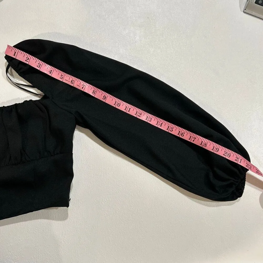 Princess Polly Black Puff Sleeve Crop Top US 4 Square Neck Long Sleeve - Image 5