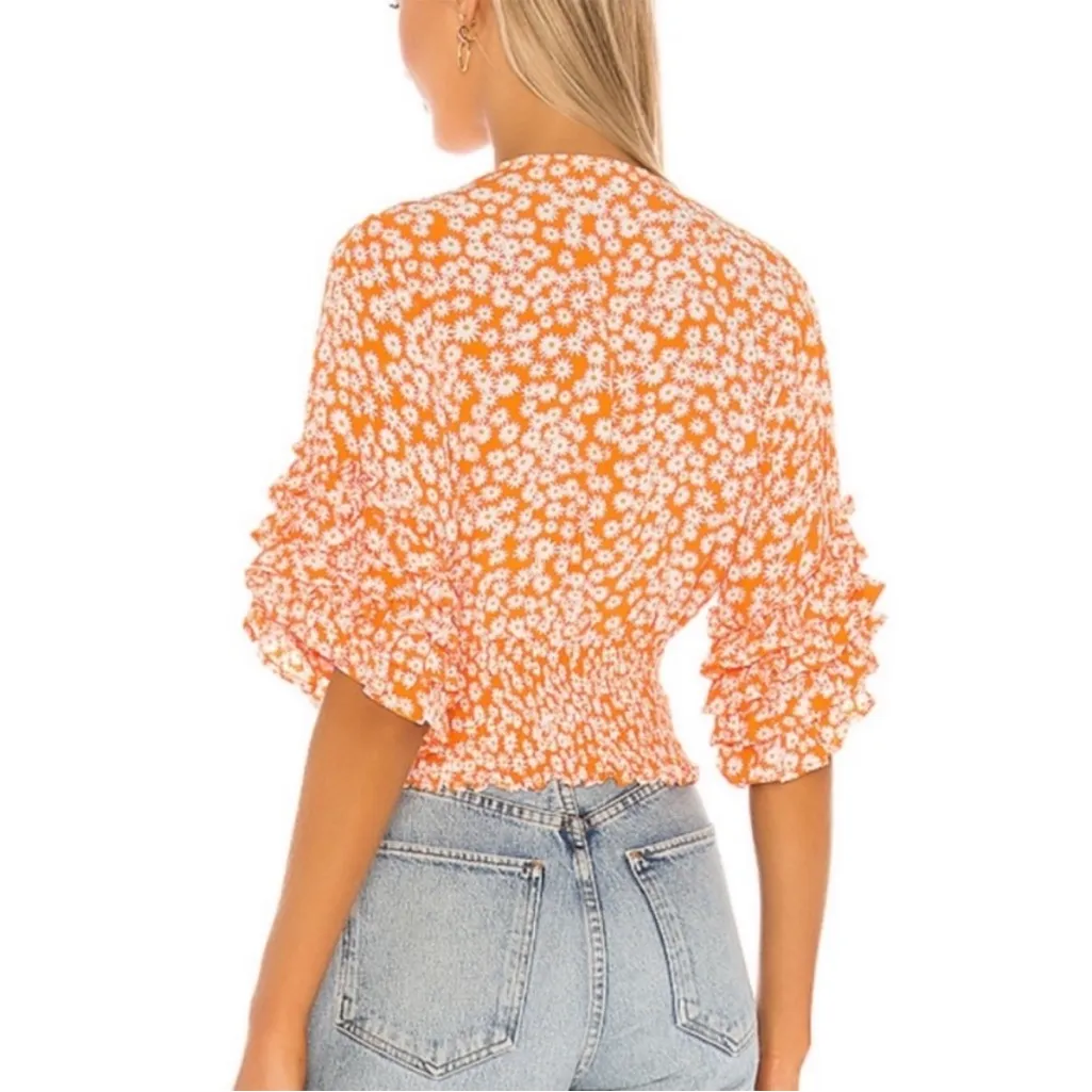 Faithfull the Brand Crop Top Ruffles‎ Revolve Gisela Dusty Floral Orange Small 4 - Image 2