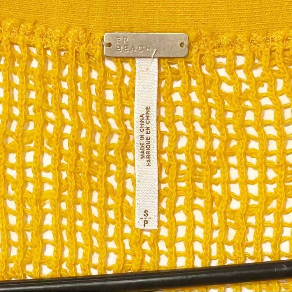Free People FP Beach Size Small Open Knit Mustard Yellow Cardigan - Image 4