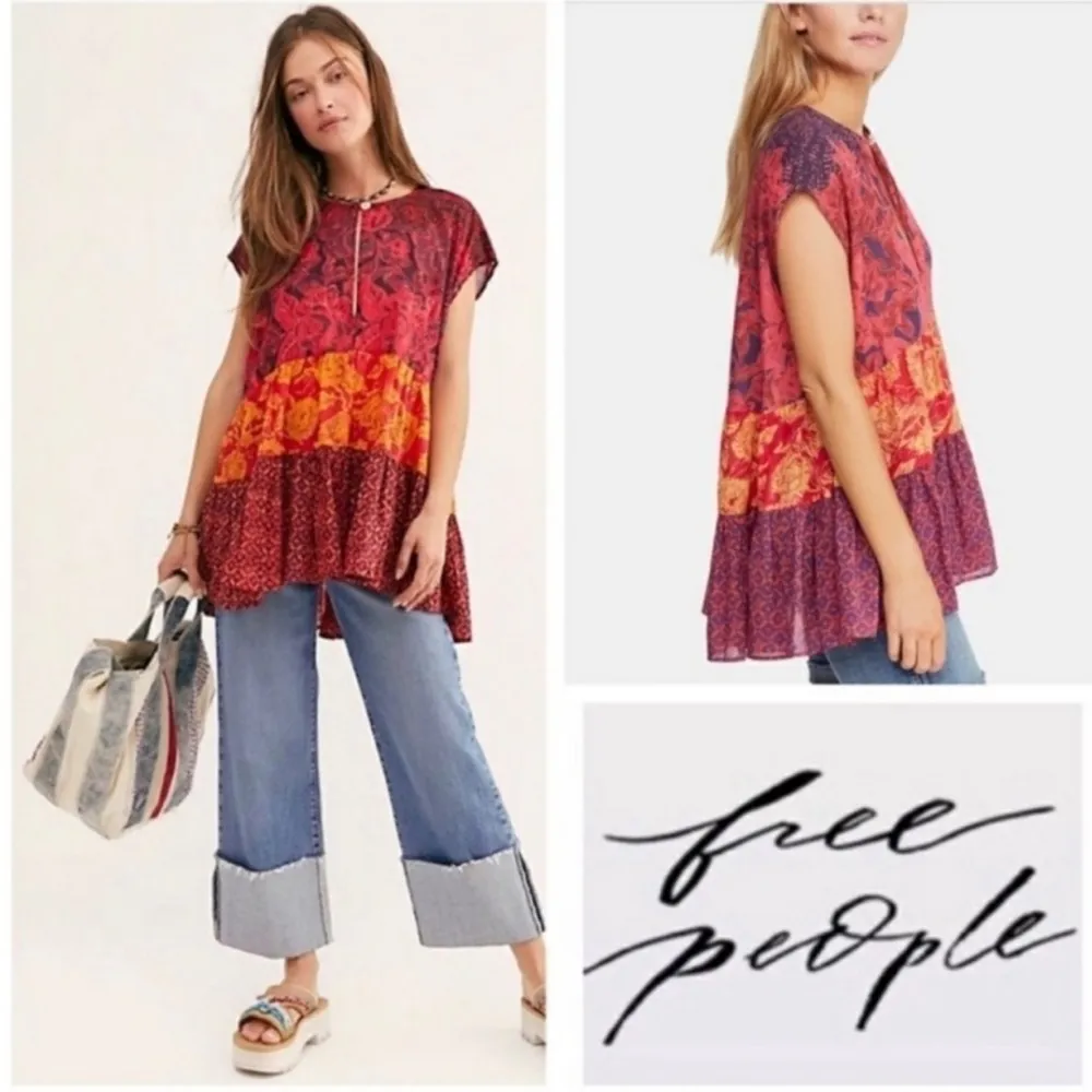 Free People Gotta Have You Tunic Top Cotton Oversized Tiered Sheer Boho Flowy XS - Image 2