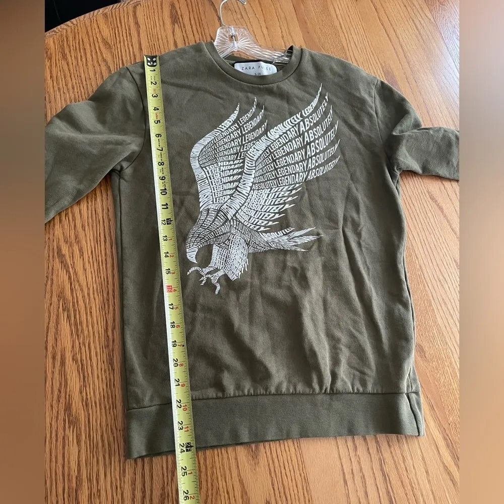 Zara Pulse Green Unisex Crewneck Sweatshirt With Eagle Print Size S - Image 6