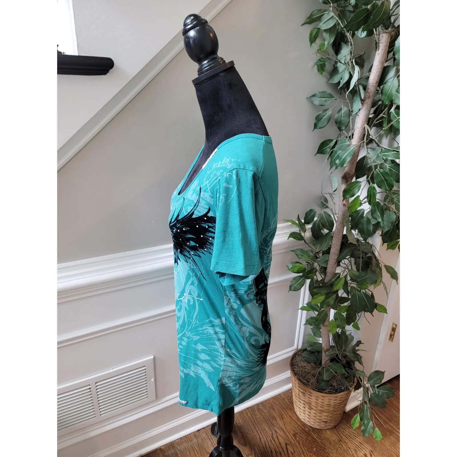 Rebel Spirit Graphic Blouse Women's Size XL Blue Black Scoop Neck Tank Top - Image 9