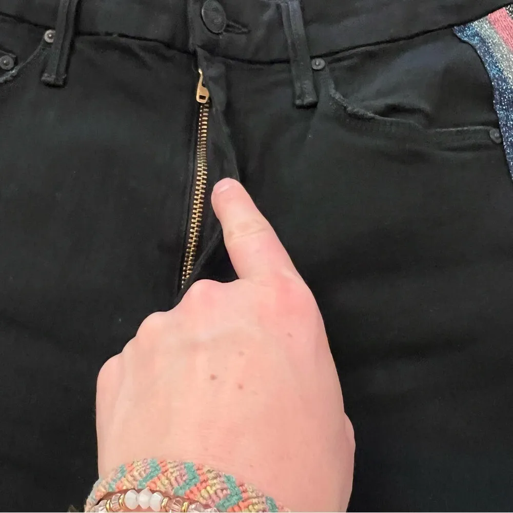 Mother Looker High Waisted Ankle Fray Guilty Glitter Racer Jeans Black 26 - Image 8